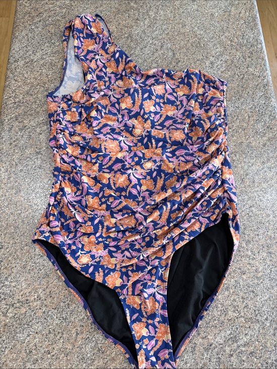J. Crew Other - J.Crew Reimagined Floral One-Shoulder One-Piece Swimsuit - Navy & Orange size 16